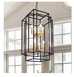 Wellmet Black Gold Modern Farmhouse Chandelier, 8-Light
