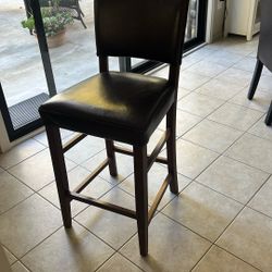Barstools Set Of 2 - Brown Leather Wood Legs 