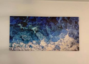 Abstract Blue and White Fluid Acrylic Canvas Wall Art 60”x30”