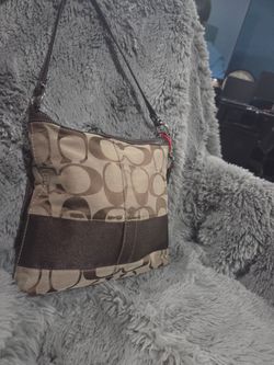 Coach F13674 Canvas Leather Brown Signature Shoulder Bag Handbag