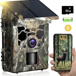 Solar Trail Camera 4K 46MP WiFi Bluetooth 130° No Glow Night Vision 32GB Card