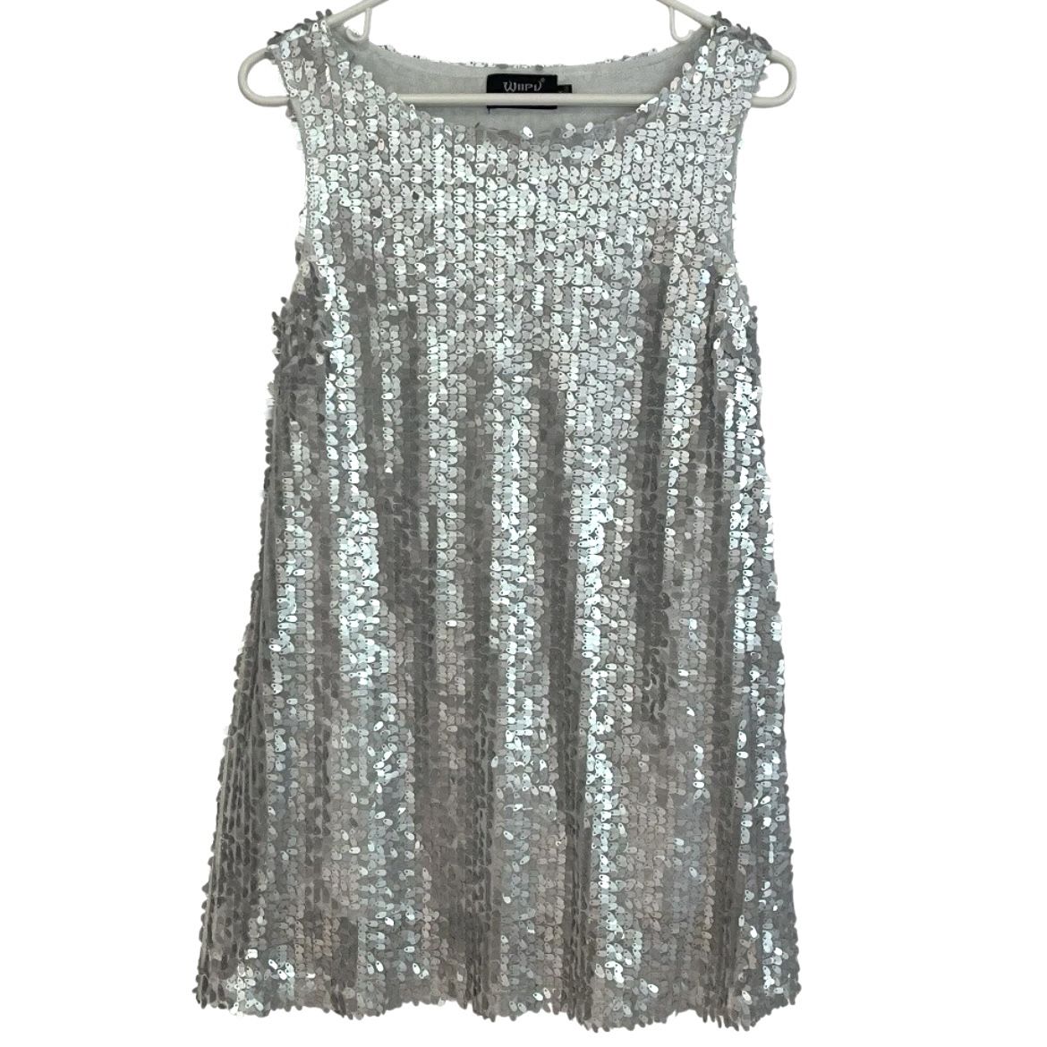 Womens Size M Silver Sequin Mini Dress Sleeveless Party Cocktail Lined WIIPU