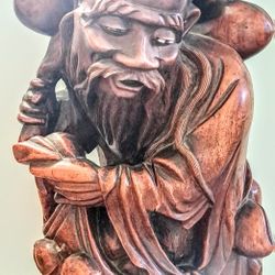 Vintage Asian Wood Carving Candle Holder, 23"