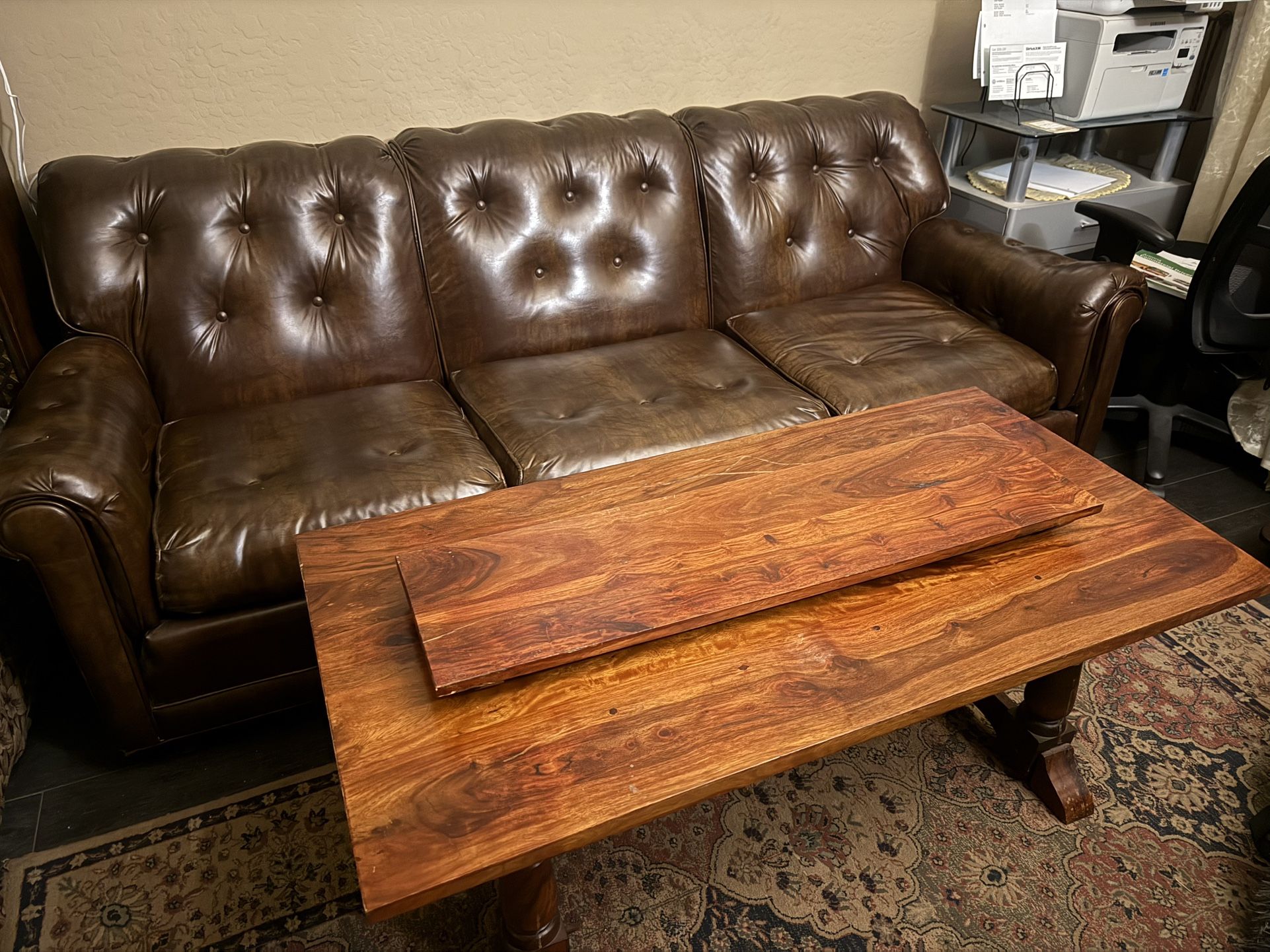 Couch And Solid Wood Coffee Table