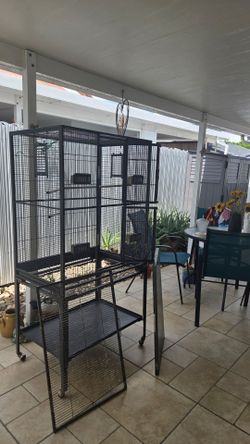 Large Black Metal Bird Cage on Stand