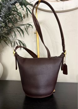 #Coach brown leather mini bucket bag with gold hardware #luxury #leather  For Sale:  Coach 9019 Vintage Maggie Duffle Bucket Bag/Crossbody  Number On 