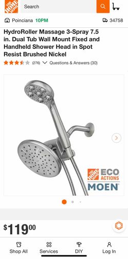 HydroRoller Massage 3-Spray 7.5 in. Dual Tub Wall Mount Fixed and Handheld Shower Head in Spot
