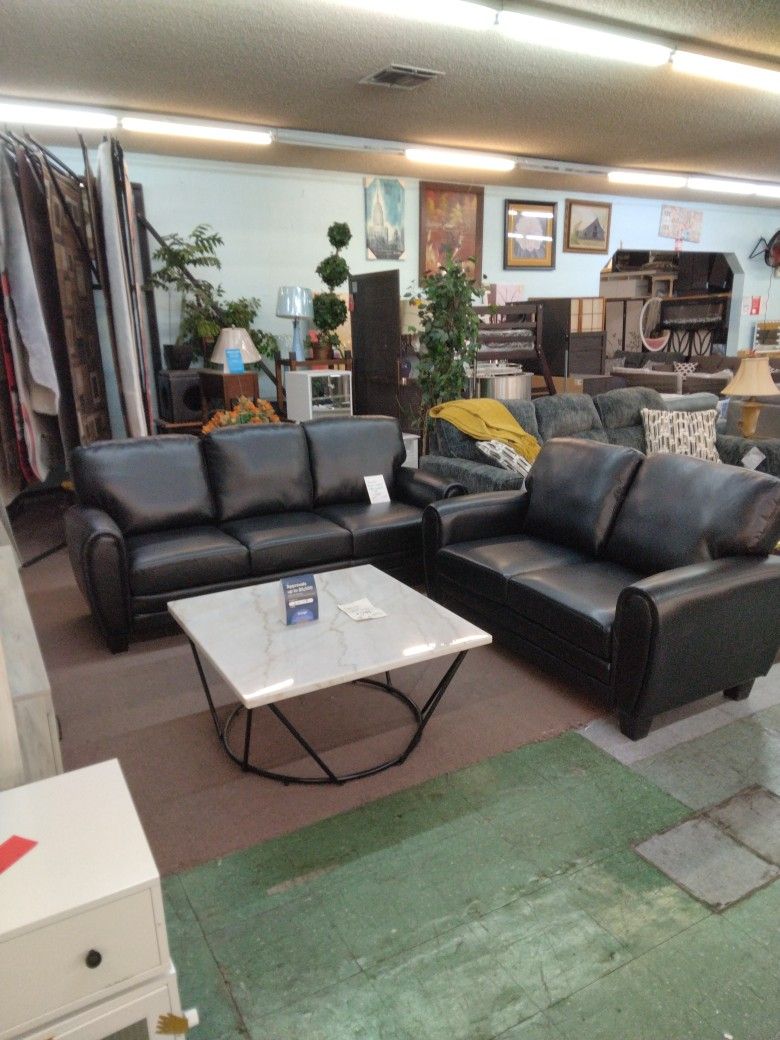 😍 Black Leather Sofa And Loveseat Set