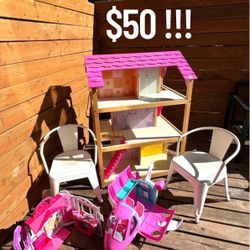 $50 KIDS DOLLHOUSE GIRLS BARBIE AND CHAIRS 