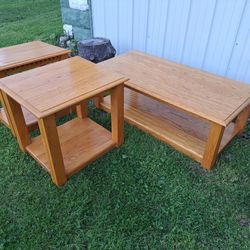 Cintage Solid Oak Coffee Table & Two End Tables  Set