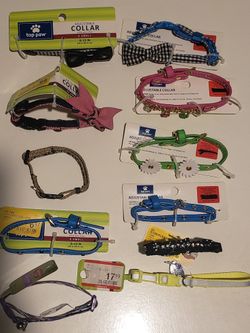 clothing and collars for dogs, extra sizes small, small, medium and large.