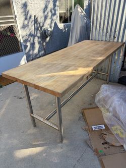 Solid Maple Butcher Block Table with Stainless Steel Frame