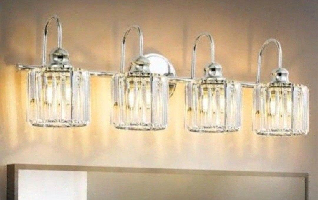 RRTYO Avenlur 29.5 in. 4-Light Chrome Crystal Dimmable Bathroom Vanity Light Modern Linear Wall Light with Crystal Shades