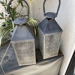 2-Tall Outside Metal Lanterns-Candle Holders