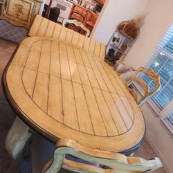 Country Theme Dining Table With 6 Chairs And Lesf