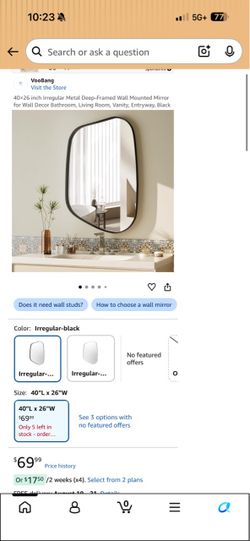 40×26 inch Irregular Metal Deep-Framed Wall Mounted Mirror for Wall Decor Bathroom, Living Room, Vanity, Entryway, Black