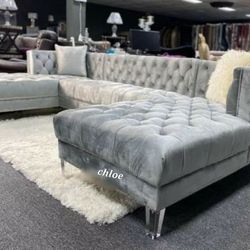 ■ASK DISCOUNT COUPON🎍 sofa Couch Loveseat Living room set sleeper recliner daybed futon ■prada Gray Velvet Double Chaise Sectional 