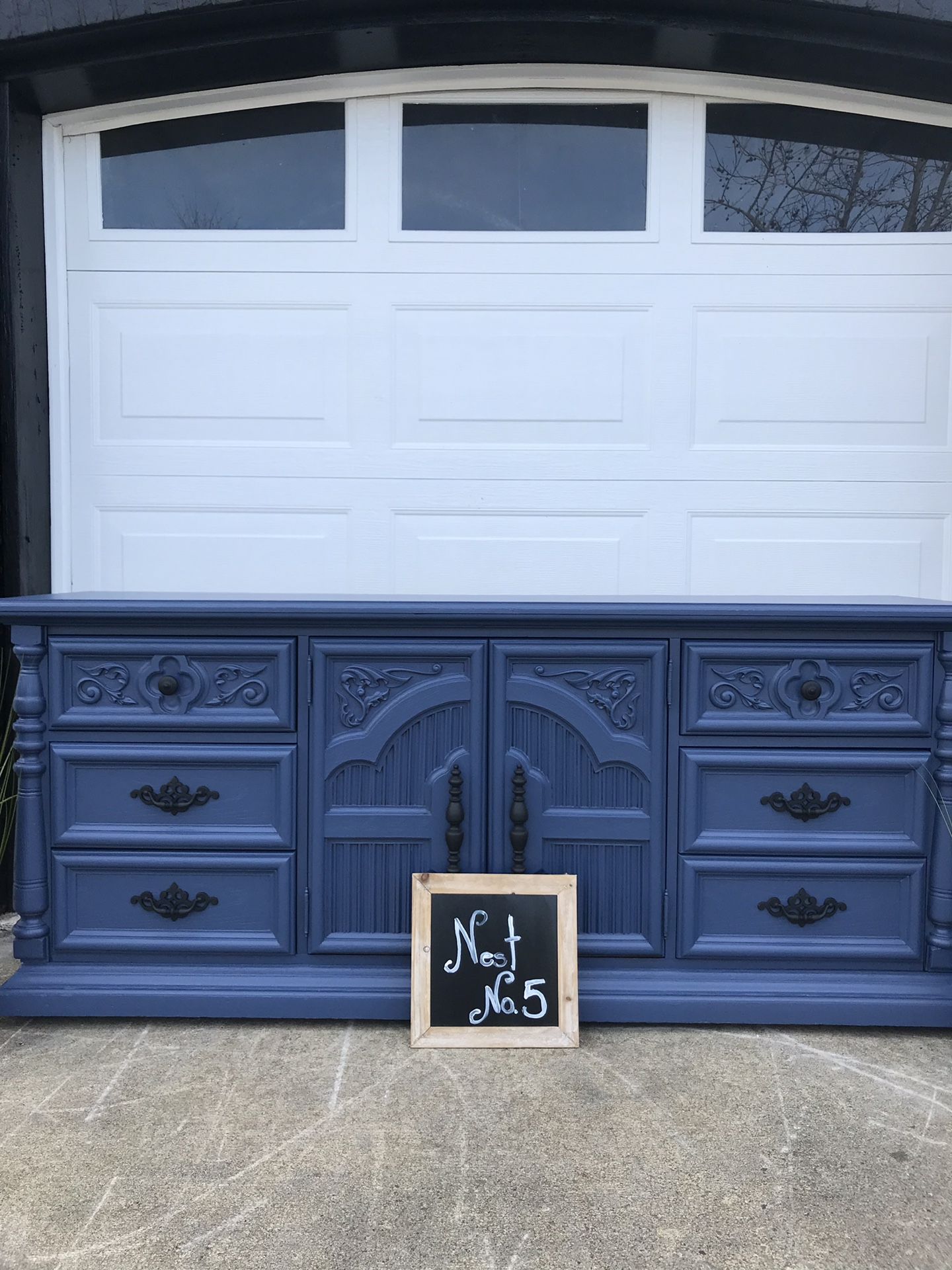 Navy Blue Solid Wood Dresser tv Center Buffet