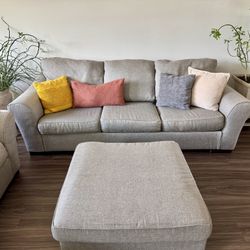 Three Piece Gray Sofa and Ottoman Set