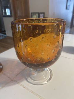 Art Glass Amber Footed Vase Controlled Bubbles S1-2