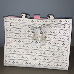 Kate Spade Leather Hayes Perf Tote Bright White / Bright Carnation