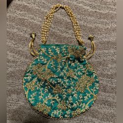 Women’s Brand New Indian Desi Pakistani Traditional Potli Bag Purse Clutch Green Color