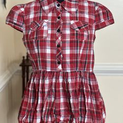 Girls Red Plaid Fit & Flare Blouse