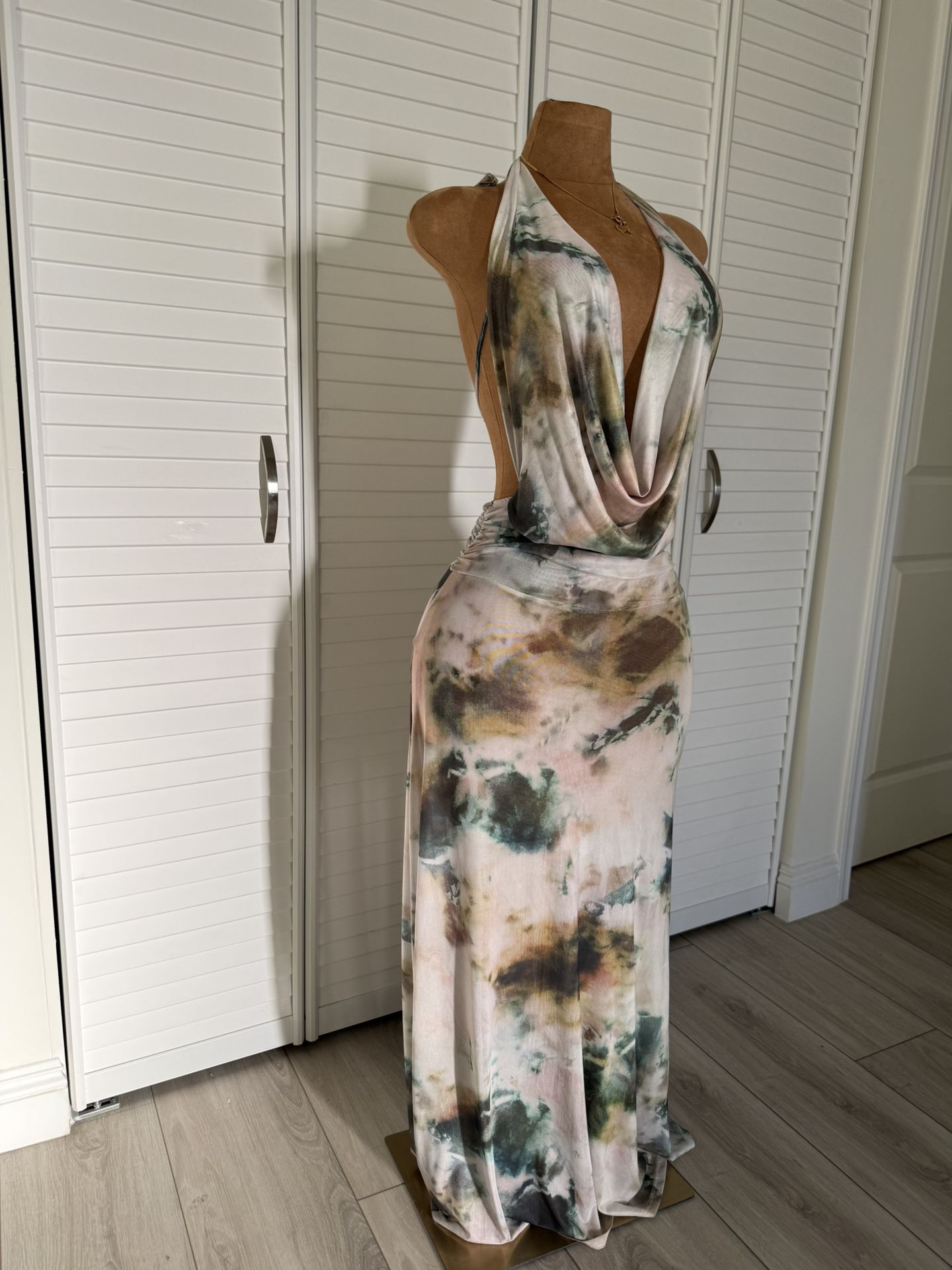 Green/Brown/Beige Tie dye Dress