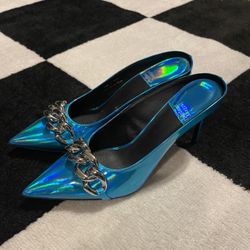 jeffrey campbell slithers pointed toe pump blue metallic iridescent size 7.5
