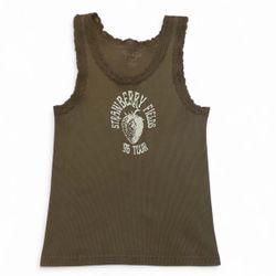 Brandy melville brown ribbed lace trim strawberry fields tank top