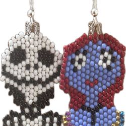 Handcrafted Jack & Sally Bead Earrings Nightmare Before Christmas Holiday Charm