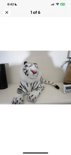 King Plush Large White Siberian Tiger Plush 15" Free Shipping