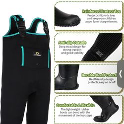 DRYCODE Kids Waders with Insulated Boots, Youth Waders for Toddler & Children, Waterproof Warm 4mm Neoprene Chest Wader for Duck Hunting, Fishing, Boy