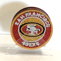 6pc San Francisco 49er’s Coaster Set Handcrafted Wood & Rhinestone NEW