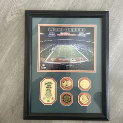 Miami dolphins framed photo w/ Super Bowl coins