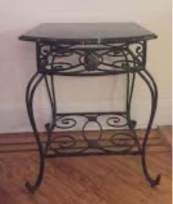 Wrought Iron Side Table with Stone Top