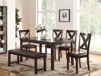 6-Pcs Dining Set Table + 4 Chairs + Bench