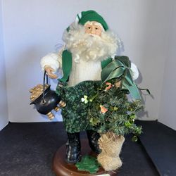15" Irish Aye Santa Figurine Pot of Gold Shamrock Tree Christmas Decor