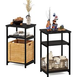 Set of 2 metal frame end side tables / nightstands - espresso - NEW
