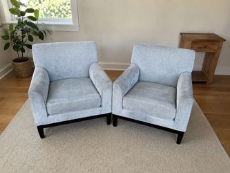 Set of two Light Blue Velvet Upholstered Armchairs