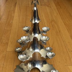 Metal Christmas Tree Candle Holder Holds 11 Round Candles 15.5" Tall