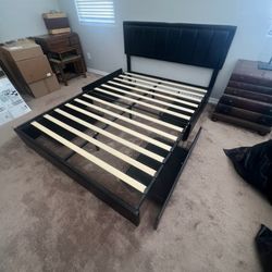 Queen Bed Frame W/ Lights,charging Station and Drawers