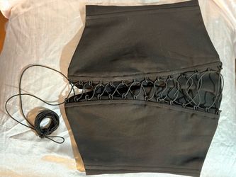 White Fox Boutique Black Lace Up Corset Tube Top Size M Strapless Zip Back