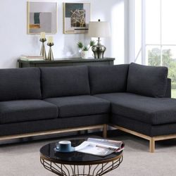 Black Sherpa Sectional Sofa with Right-Facing Chaise