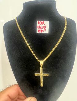 10K Yellow Gold Franco Chain and Pendant For Wedding 13.1Gr 23 Inches Long