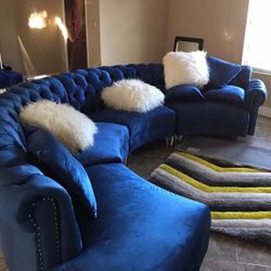 New Fendi Blue Velvet Sectional &Couch &Living room set Fast Delivery! Limited Stock ! $39 down payment only