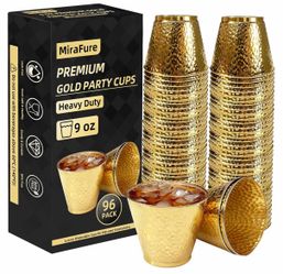 96-Pack Gold Hammered Plastic Party Cups 9oz