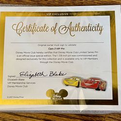 Disney Movie Club Cars 3 VIP Collectible Pin NIB
