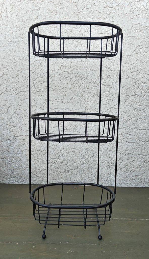 3 Tier Basket Rack Black Metal Organizer