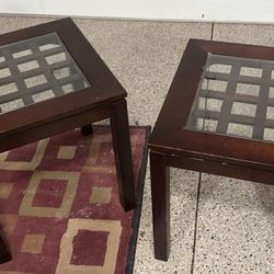 Matching Wooden Glass Hatch Top Side Tables Nightstands 